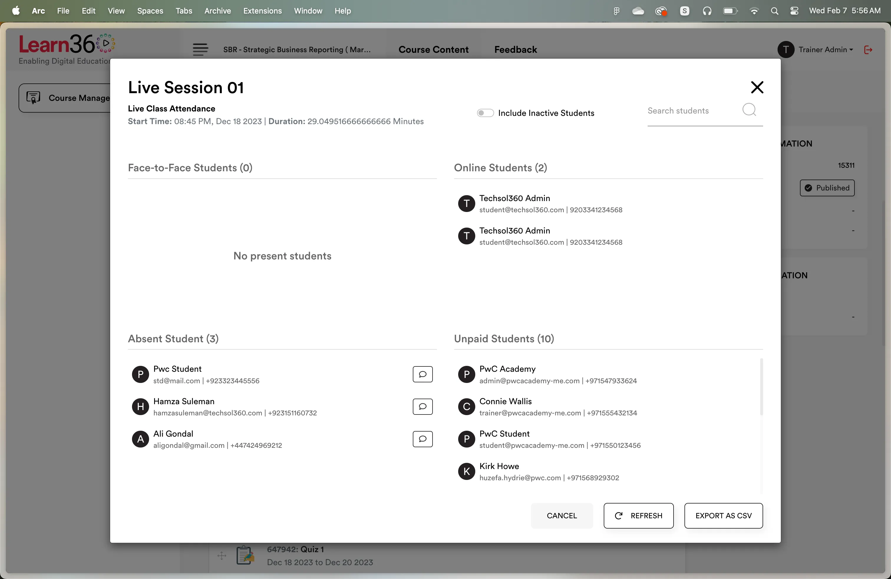 Course progress tracking in the Learn360 mobile app