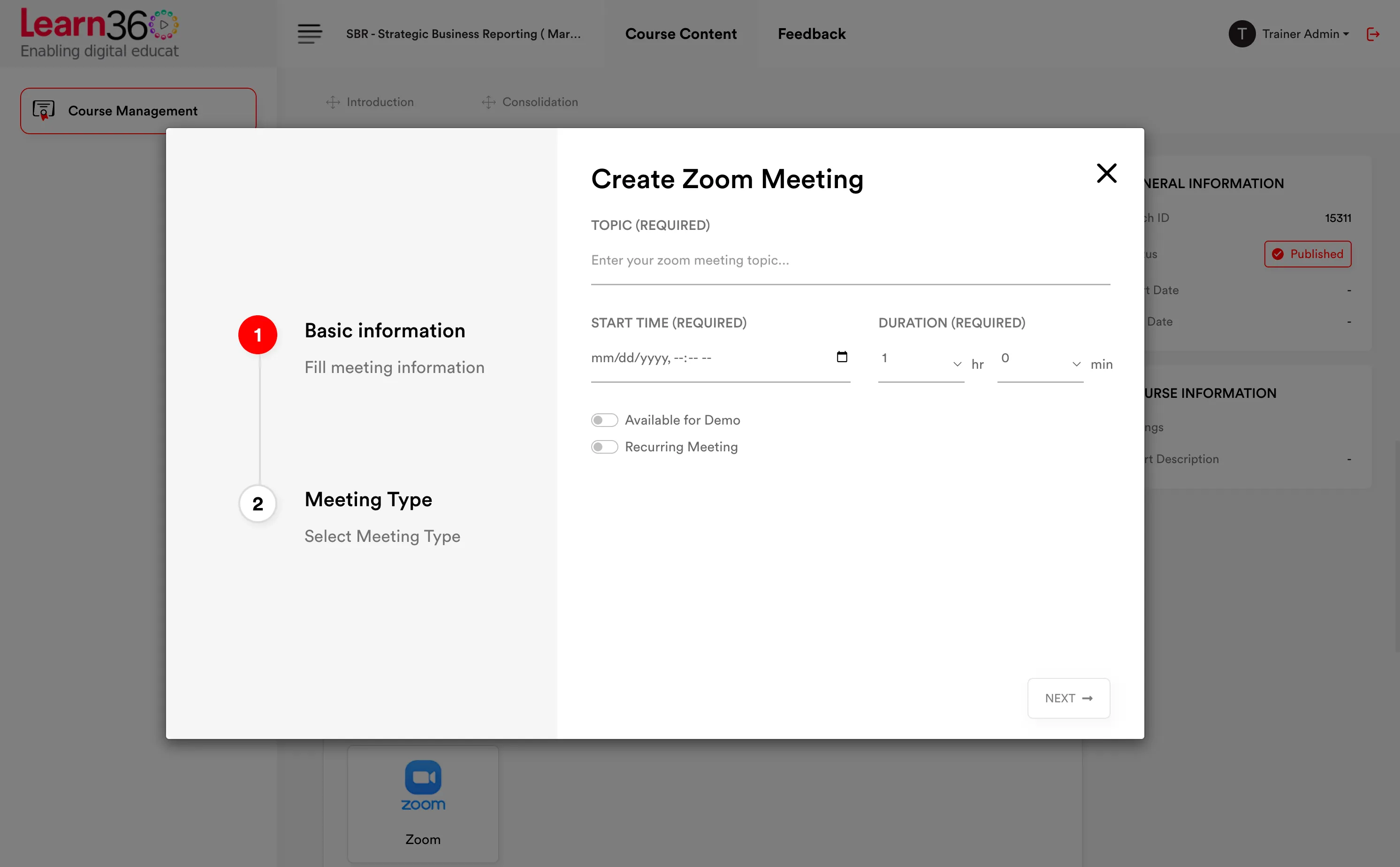 A Zoom class launched from inside Learn360